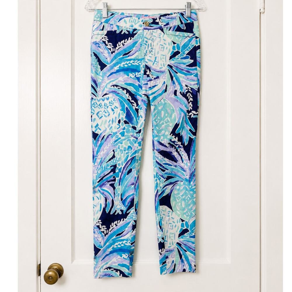 Lilly Pulitzer Pineapple Print Straight Leg Pants Women’s Size 00 Blue Tropical